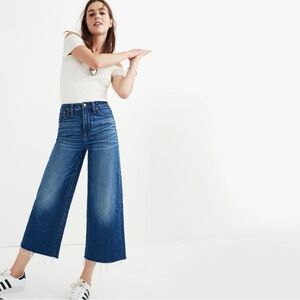 Madewell Wide Leg Crop Jeans in Frida Wash Magic Pockets Raw Hem Sz 24